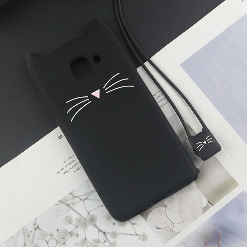 HuxuBlack With Rope Милый 3D мультяшный силиконовый чехол для samsung Galaxy J4 Plus чехол s Япония блестящая борода кошка кошечка с милыми ушками чехол для телефона J4+ J415F - Цвет: HuxuBlack With Rope