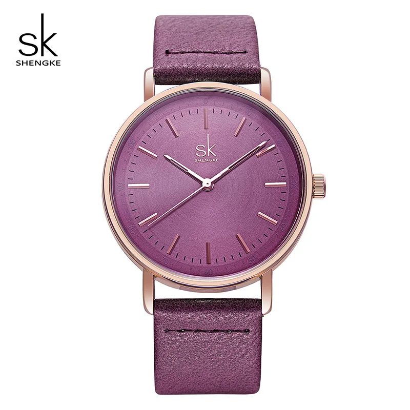 purple Shengke женские часы синий модный кожаный ремешок женские кварцевые часы Relogio Feminino SK женские подарки на день K8065 - Цвет: purple