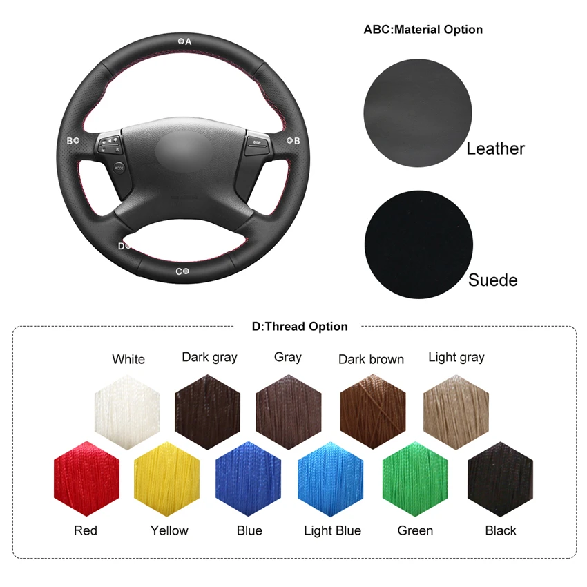 MEWANT Black Genuine Leather Comfortable Soft Durable Hand Sew Wrap Car Steering Wheel Cover for Toyota Avensis 2003 2004-2008 | Автомобили