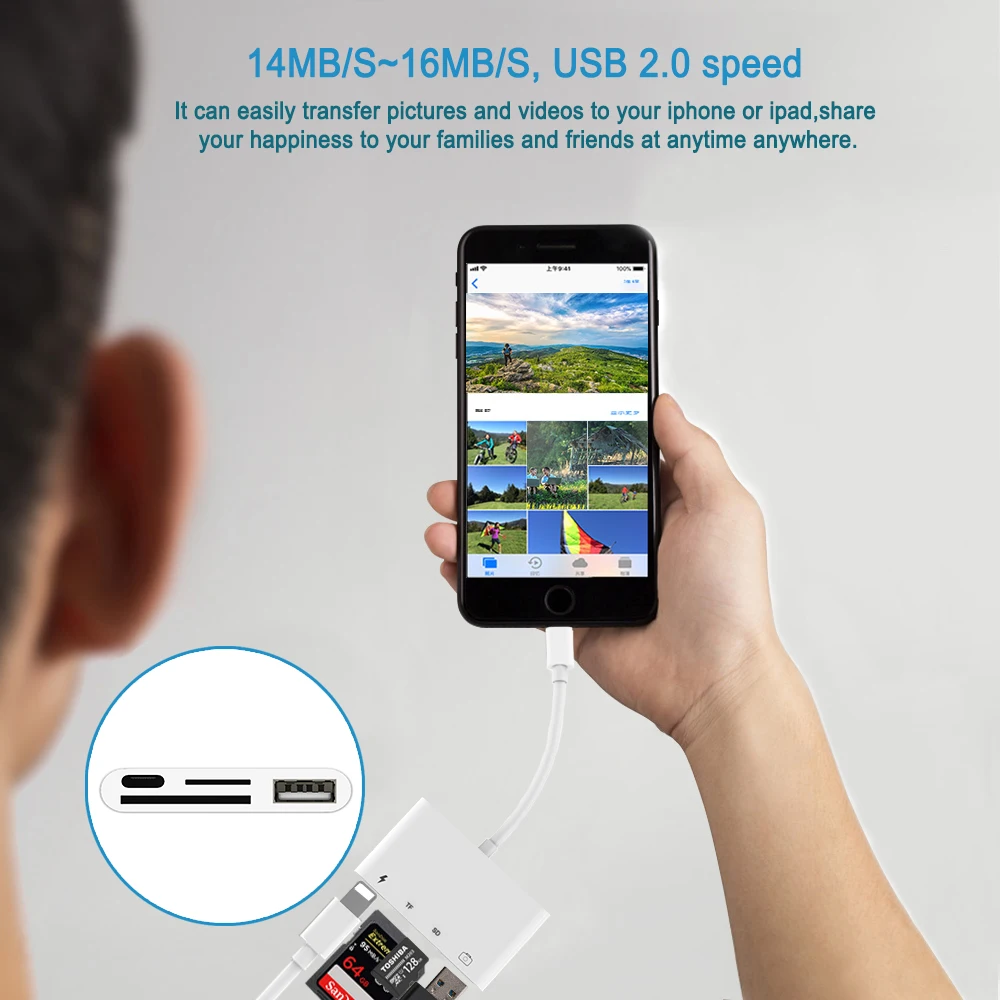 4 в 1 устройство для чтения Micro SD карт памяти камеры Адаптер Lightning/USB iPhone pro 11 XS MAX 7 8X5