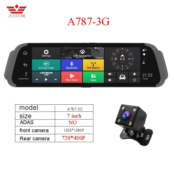 A787 3G7 inch Автомобильный видеорегистратор ANSTAR Android, видеорегистратор, камера заднего вида 1080P HD, радар-детектор ADAS, gps навигатор, зеркальный видеорегистратор с двумя объективами, Dvr - Название цвета: A787 3G7 inch