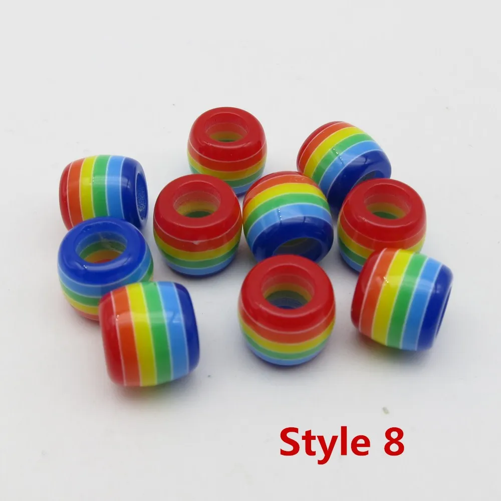 10pcs style 8 10 шт./лот, вязанные крючком косички для детей и женщин, разноцветные косички для волос, дредлок, бусины, кольца, трубка, около 6 мм, отверстие для волос, аксессуары - Цвет: 10pcs style 8
