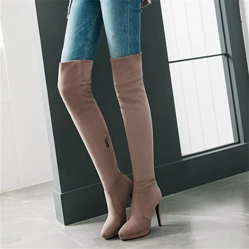 winter New pattern fashion Round head black sexy Over knee Elastic force Thin leg Boots Fine heel Add wool Keep warm Women Boots