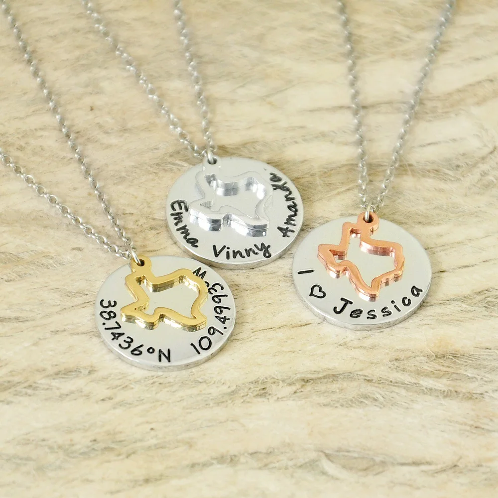 Personalized Charm Outline Texas Necklace State Pendant Hand Stamped Jewelry | Украшения и аксессуары