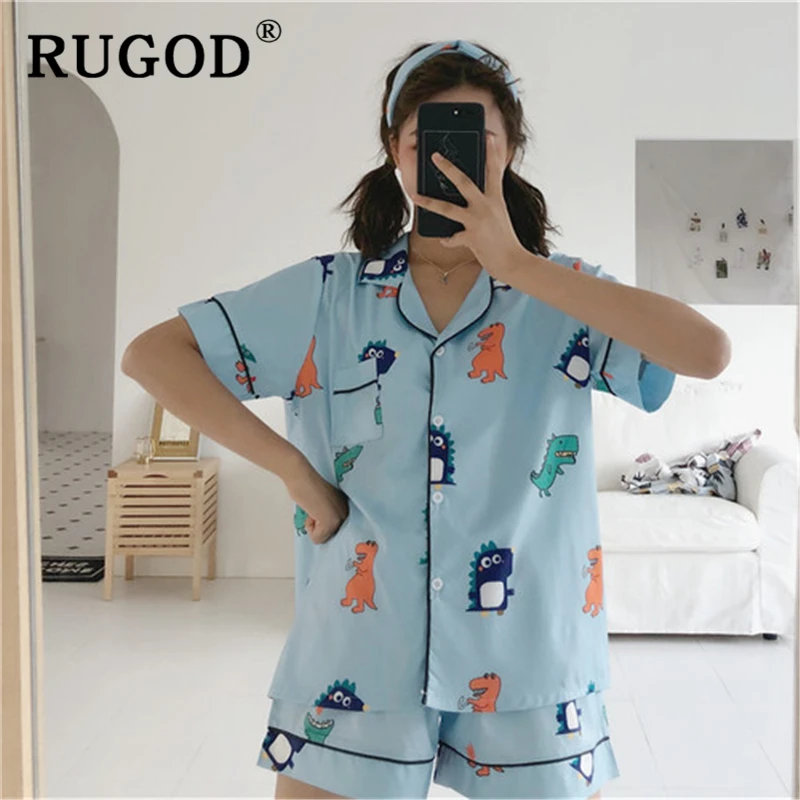 Женский Атласный пижамный комплект RUGOD одежды для сна с отложным воротником и
