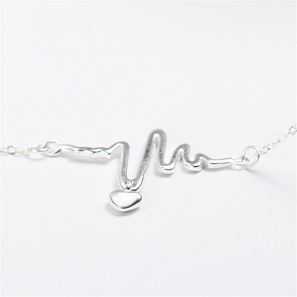 Real 925 Silver Necklace Women Sterling Jewelry Heartbeat Electrocardiogram Pendant Necklaces Lover Gift silver joyas | Украшения и