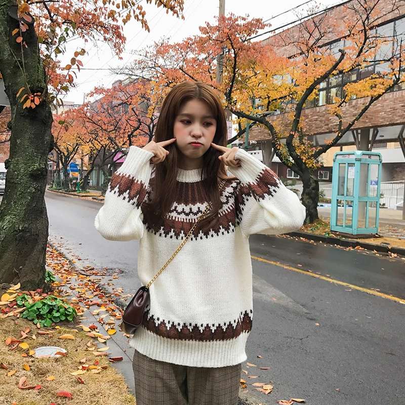 2018 Women'S Japan Harajuku Retro Hook Flower Round Collar Hemp Thick Sweater Ovely Sweet Kawaii Pullover Knitted For Women | Женская