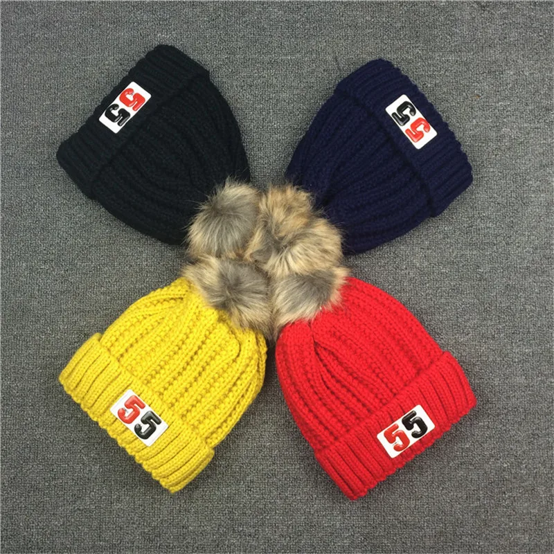 Yyun Дети Твердые Цвет ребра вязаный шарф шляпа набор девочек мех Pom Beanie с номера 2