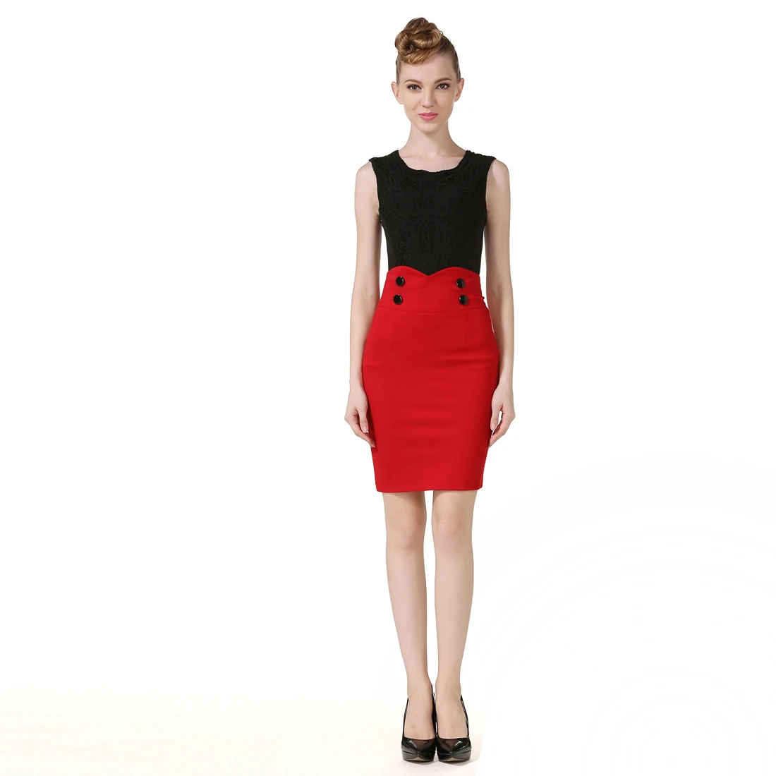 Women's Casual Button Front Mini Skirts Office Lady Work Formal Uniform Black Red High Waist Bodycon Bandage Pencil 2528 | Женская