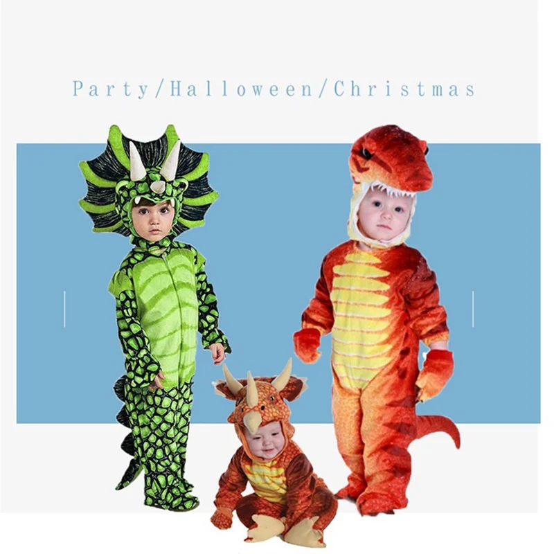 

Kids Cartoon Doll Costume Jurassic Dinosaurs Cosplay Jumpsuit Terrible Tyrannosaurus Rex Costume with Headware Tail Gloves