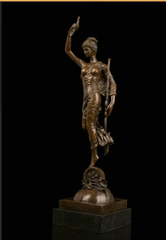 Art Deco Sculpture Beautiful Woman Goddess Girl Hold Trump Bronze Statue Signed | Statues &amp Sculptures