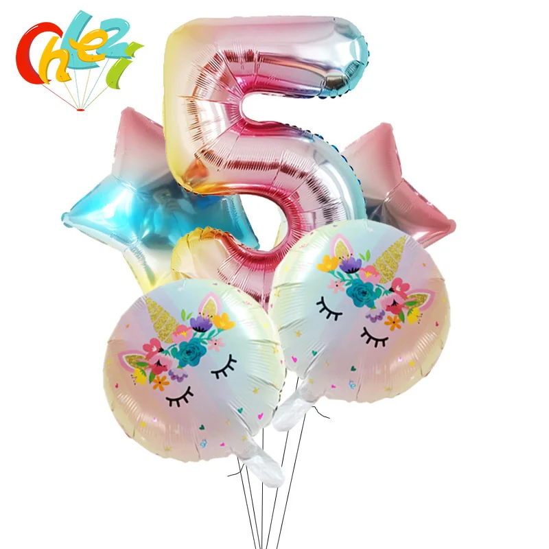 5 шт., 1, 2, 3 цифры, вечерние украшения на день рождения, Globos, подарки для маленьких девочек и мальчиков, рисунок единорога из мультфильма, гелиевые шары, детская игрушка для шоу