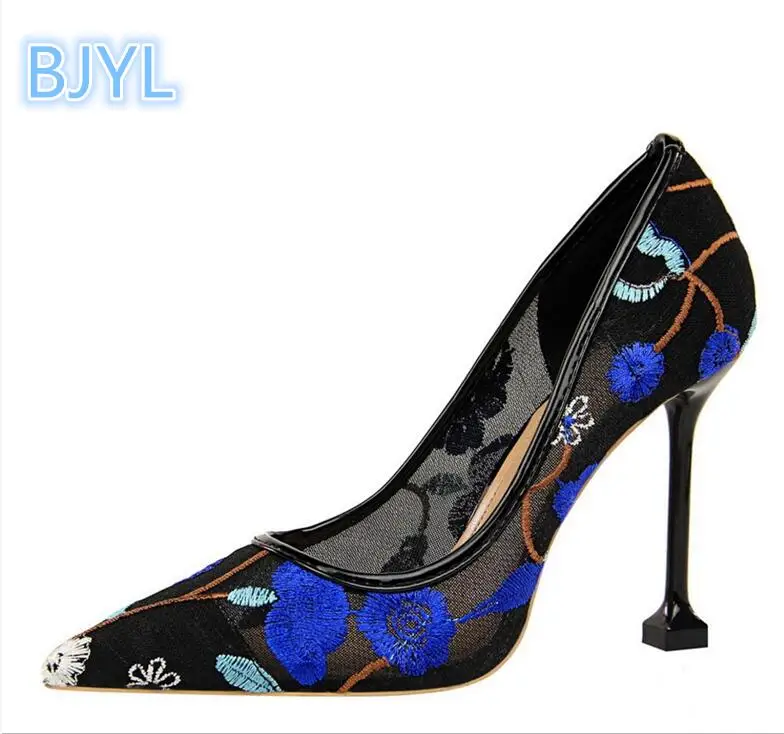 BJYL/2018 г. Новые летние туфли на высоком каблуке с острым носком шпильках шелковая