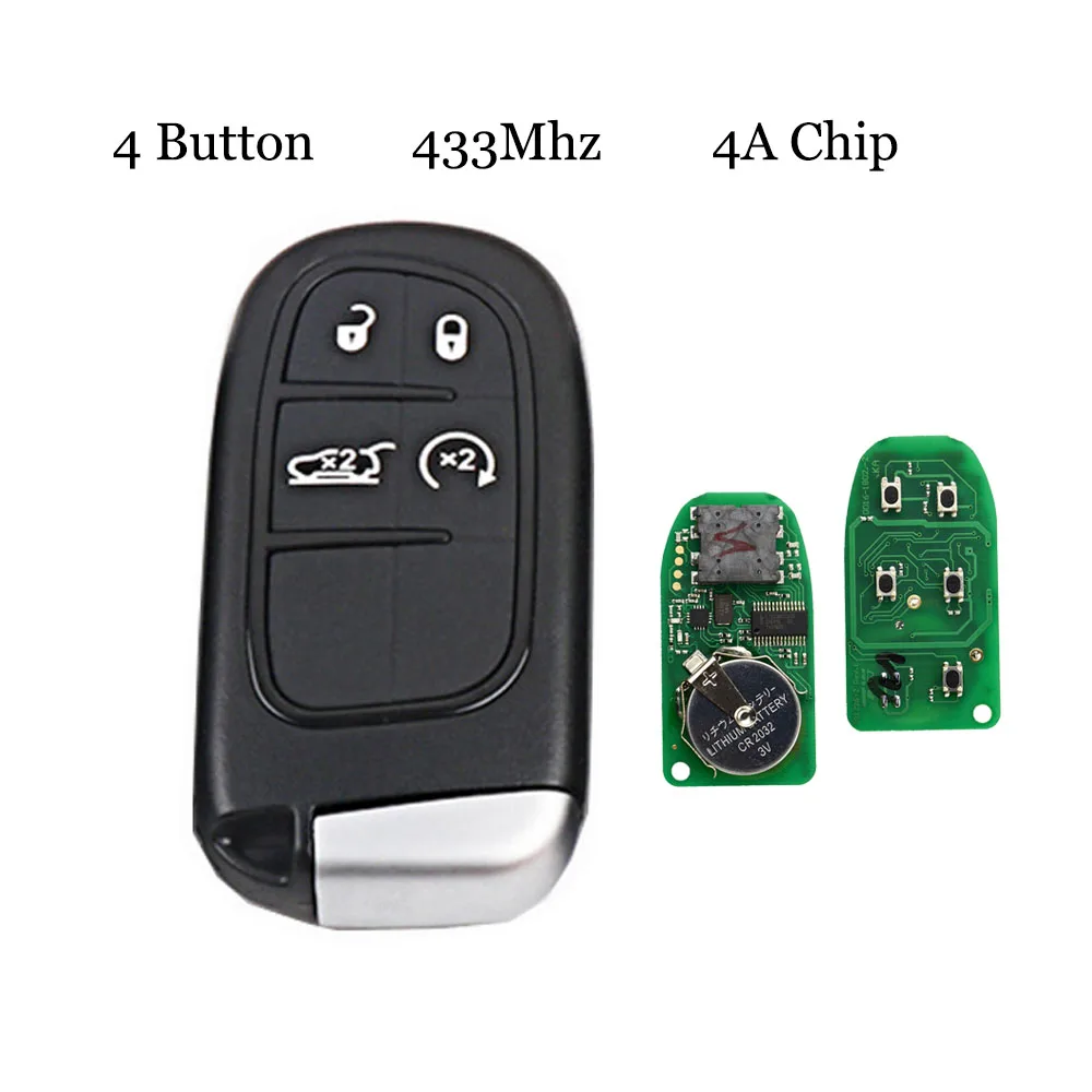 4 Button OkeyTech Keyless Entry 433Mhz 4A Chip with Insert Small Uncut Blade 2/4/4+1 Button for Jeep Cherokee Car Remote Smart Key Card - Количество кнопок: 4 Button