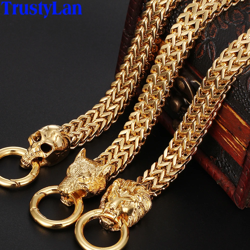 Мужской браслет из нержавеющей стали с головой золотого волка готический