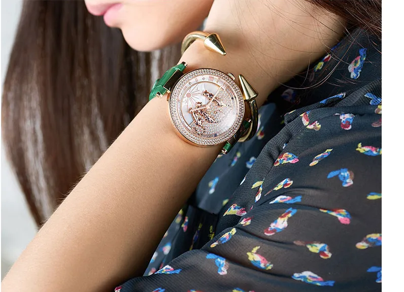 Милые леопардовые украшенные женские часы с кристаллами новые дизайнерские