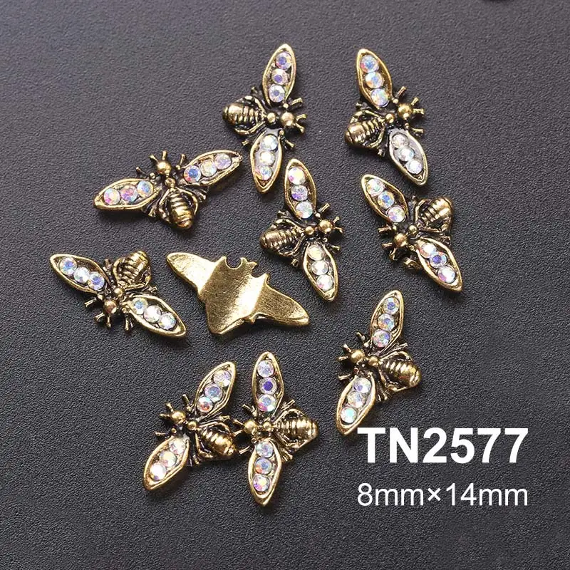 TN2577 10 шт./упак. золото, украшенные разноцветными кристаллами 3D нейл-арта украшения ювелирные изделия с блестками Шарм шпильки ногтей Стразы для маникюра - Цвет: TN2577
