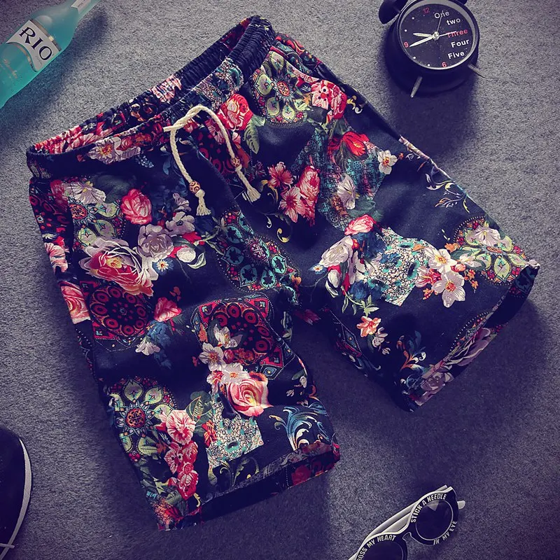 

17 Colors / 2019 Summer New Boutique Cotton and Linen Men's Casual Beach Short Section Thin Mens Fashion Print Casual Short