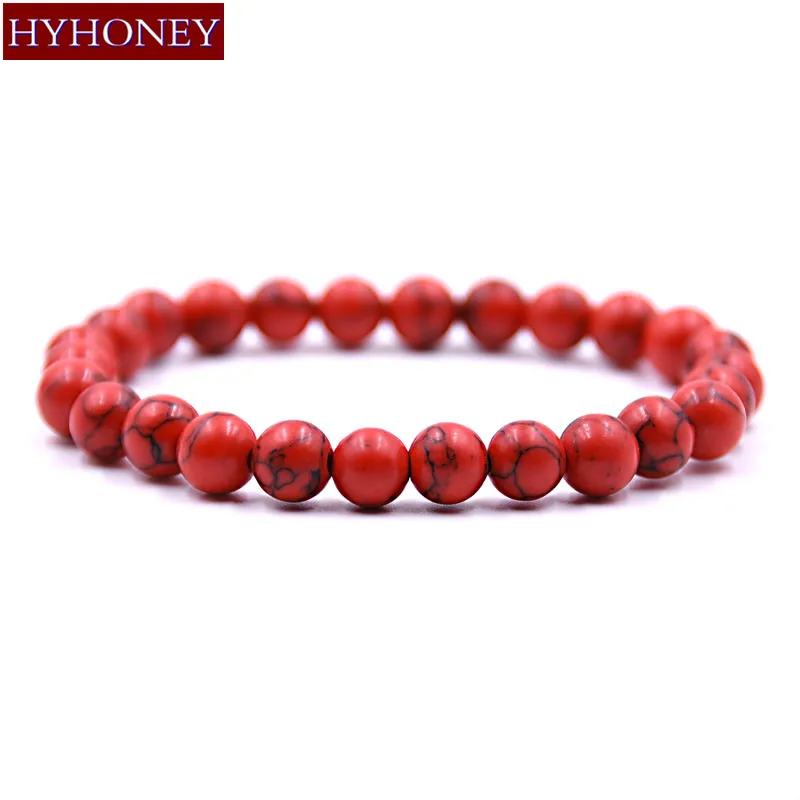 Высококачественный эластичный браслет HYHONEY 8 мм из Красного камня с бусинами для