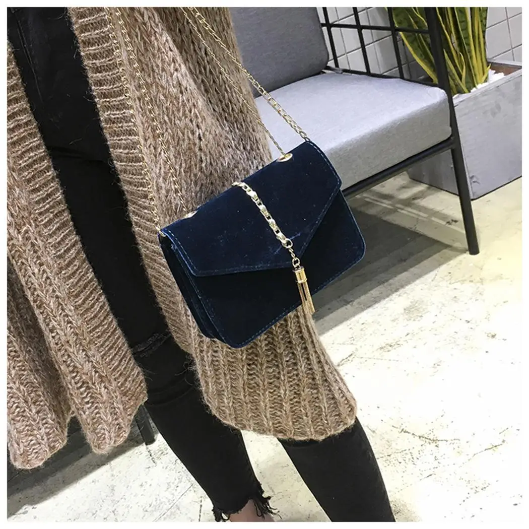 Women Fashion Solid Mini Flap Velvet One Shoulder Bag Metal Chain Snap Button Casual Party Wedding Cocktail Tassel Hard | Багаж и сумки