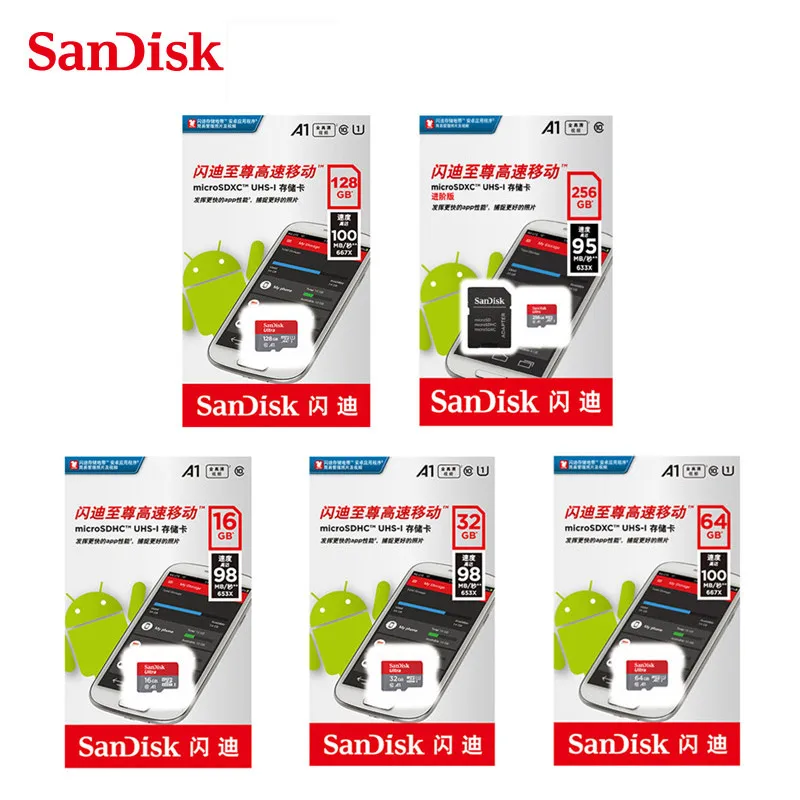 Sandisk Micro SD, 16 , 32 , 64 , 128 , 200 , 256 , MicroSDHC/SDXC, Ultra C10, TF- C4, 16 , 32