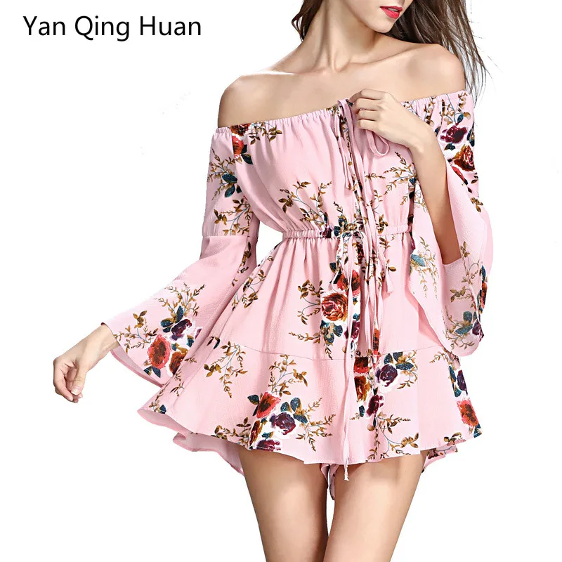 Yan Qing Huan Explosion Models комбинезон с цветочным принтом и надписью, шорты с короткими рукавами и поясом, милый повседневный комбинезон с бантом