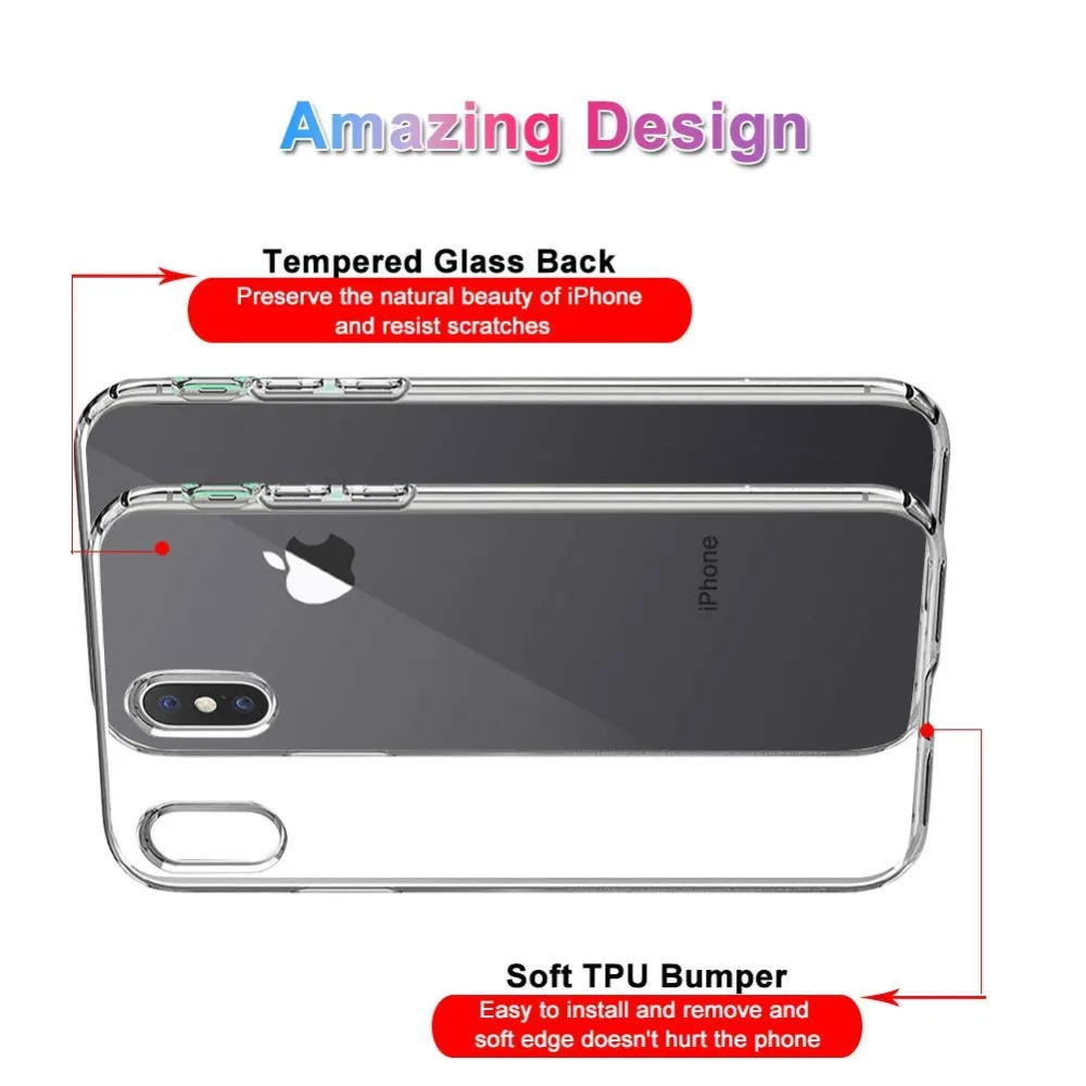 Ascromy для iPhone Xs Max чехол из закаленного стекла задней панели ТПУ мягкий силиконовый