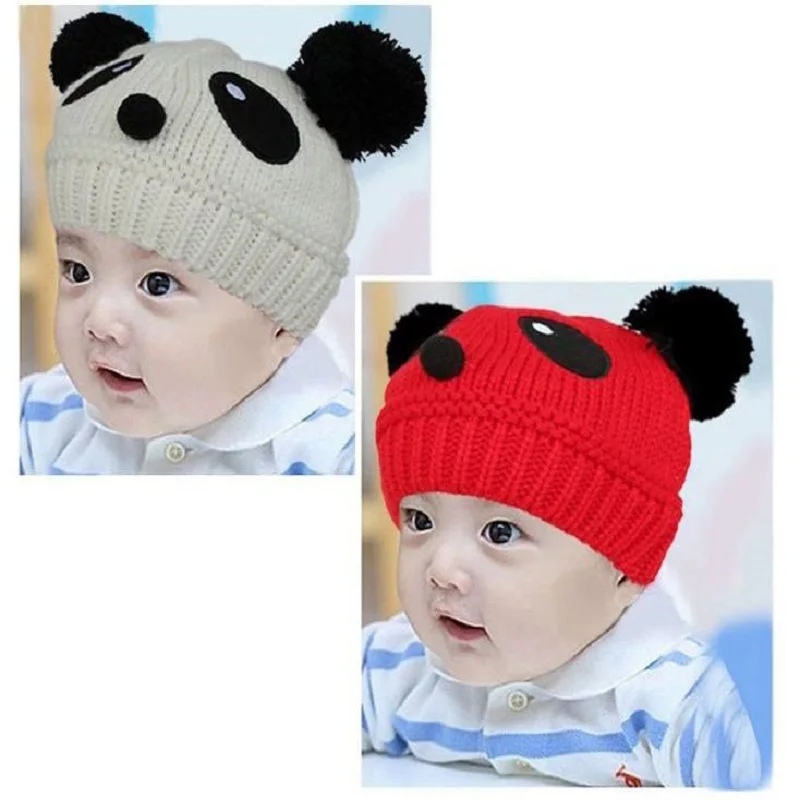 Panda Knitted Baby Girls Hats for Bebes Wool Newborn Cap Kids winter hat Boys Beanie Child Bucket Hat Bonet Knitting | Детская одежда и