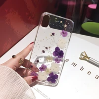 qianliyao real dried flowers cases for iphone x xr xs max 7 8 plus 13 12 11 pro max se phone case luxury sequins soft tpu cover