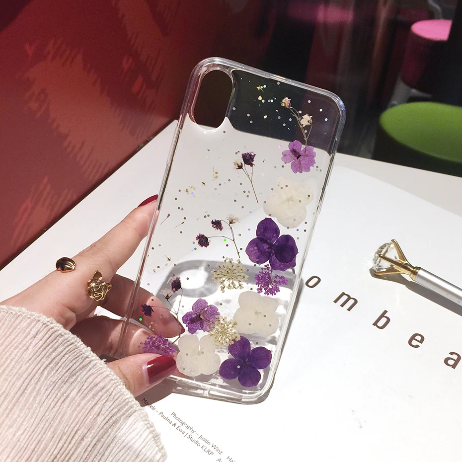 Qianliyao настоящие сушеные цветы Чехлы для iPhone X XR XS Max 6S 7 8 plus 12 11 Pro Se чехол телефона
