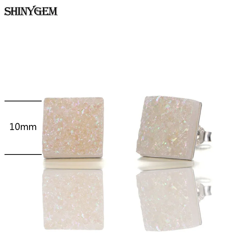 ShinyGem 10 мм маленькие квадратные серьги с кристаллом Sparking Druzy из натурального камня