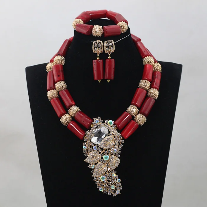 Женский Свадебный комплект из колье и серёг в африканском стиле|coral beads jewelry set|coral