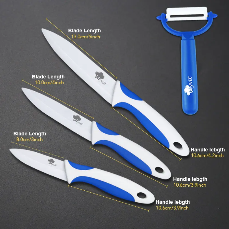 345 BLUE WHITE SET Керамический нож, кухонные ножи, 3, 4, 5, 6 дюймов, с овощечисткой, шеф-повара, для очистки овощей, фруктов, нож, нож, белое лезвие, набор для приготовления пищи - Цвет: 345 BLUE WHITE SET