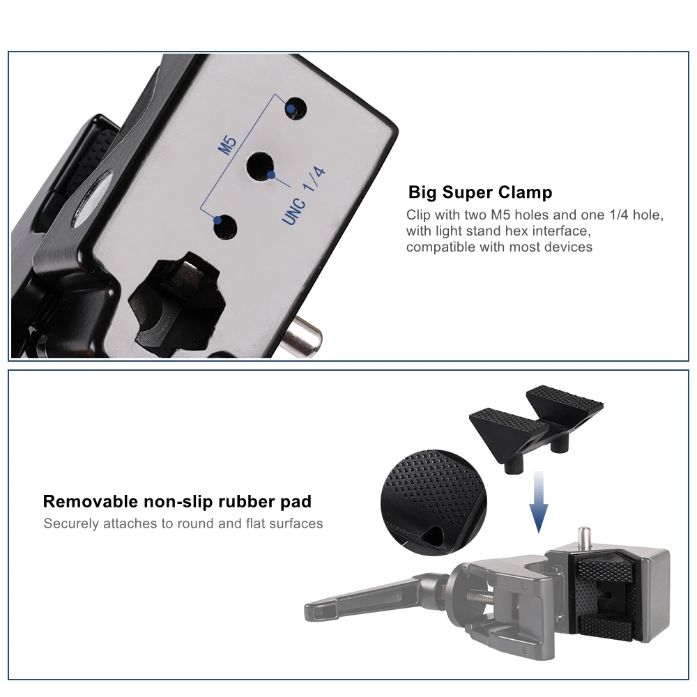 Большой зажим MINIFOCUS Многофункциональный прочный с винтовым отверстием 1/4 и 3/8