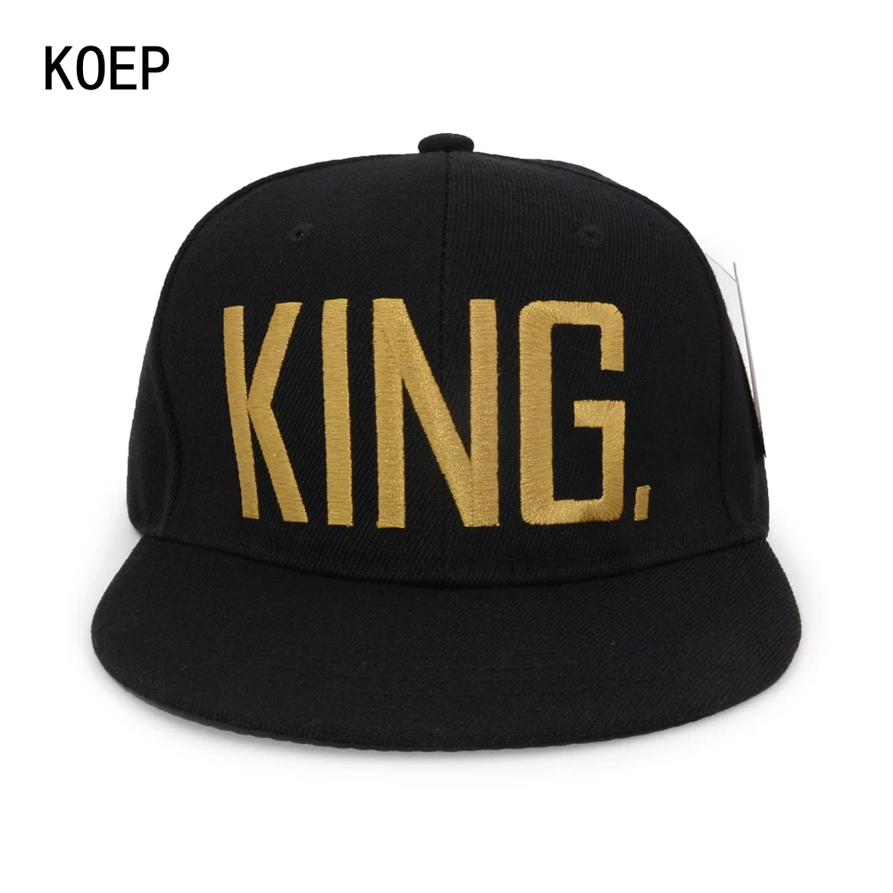Koep Лидер продаж король королева черный Вышивка Snapback Hat Для мужчин женщин пара