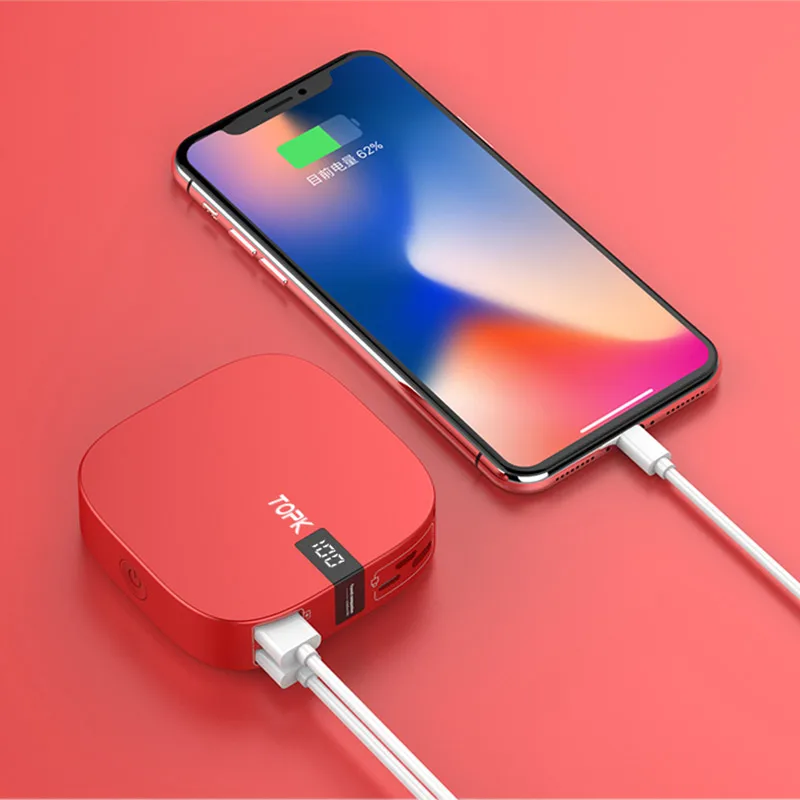 Красный TOPK 10000 мАч запасные аккумуляторы для телефонов Dual USB миниатюрное портативное зарядное устройство для мобильного телефона телефон внешний батарея запасные аккумуляторы телефонов iPhone samsung Xiaomi - Цвет: Красный