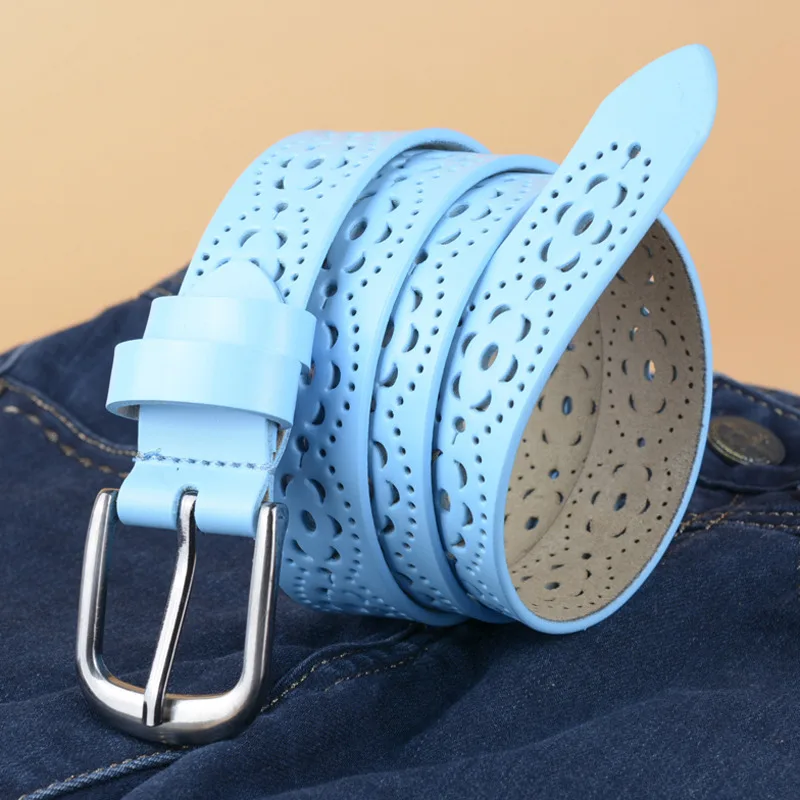 light blue Новое поступление, женский ремень из натуральной кожи, женский ремень из воловьей кожи, кожаные поясные ремни для женщин, роскошные женские ремни - Цвет: light blue