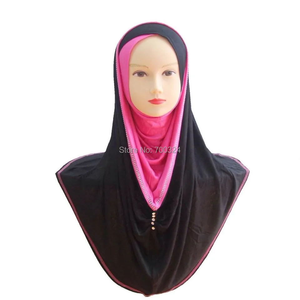 

H748a latest jersey cotton muslim hoody hijab with rhinestones,fast delivery
