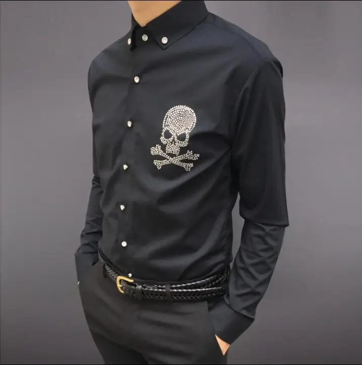 

Fashion Brand Mens Shirts Casual Men Shirts Business Slim Fit Black and White Stage Male Singer Shirt Male Singer Stage 48-54