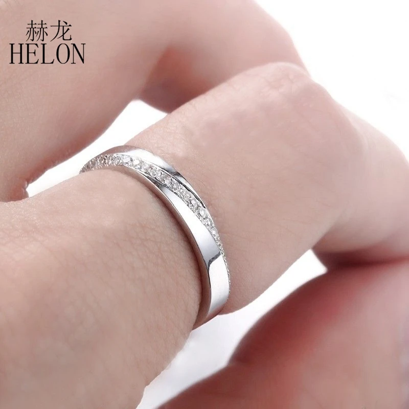 HELON Solid 14 к белое золото микро проложить 0.2ct натуральные бриллианты женское кольцо для помолвки свадьбы стильное юбилейное кольцо хорошее ювелирное изделие