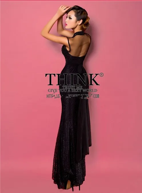 Газовое кружевное платье на бретелях вечерние бальные платья с высоким воротом и