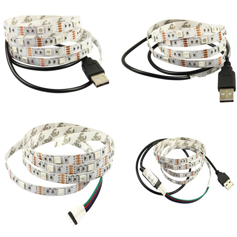 DC 5V USB LED Strip 5050 Waterproof RGB Flexible 50CM 1M 2M With Free 3Key Mini 17Key IR Remote Tape | Освещение