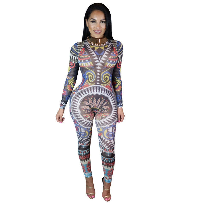 2017 Новый женский комбинезон с принтом в стиле бохо сексуальный открытой спиной