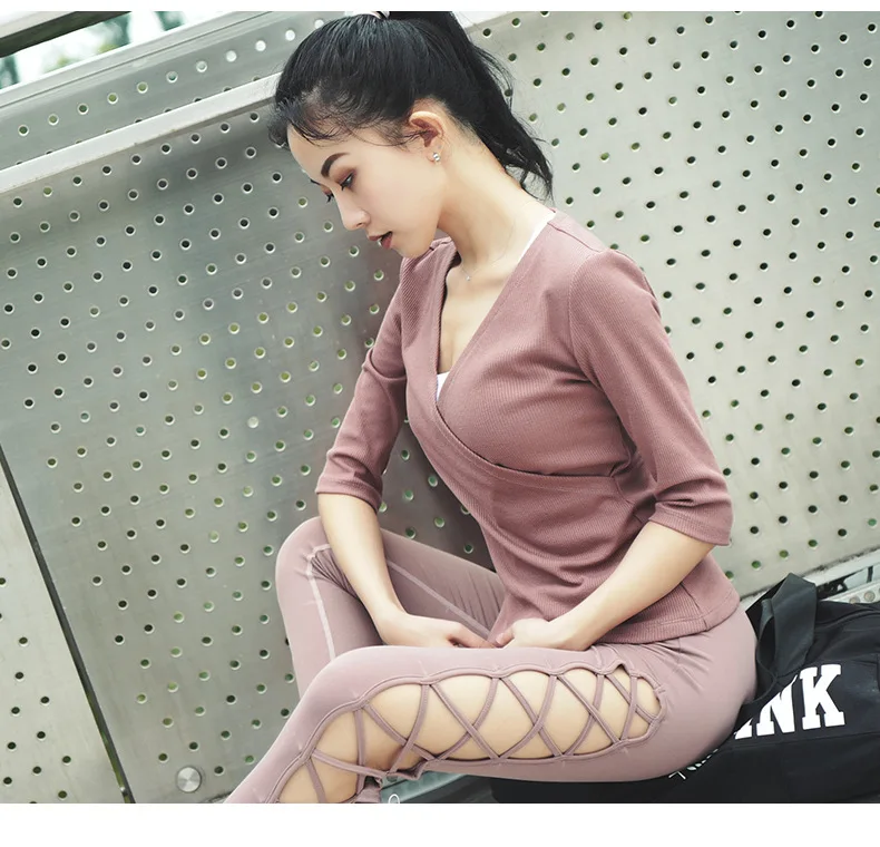 Для женщин тренировки с v-образным вырезом коротким рукавом спортивные топы Бег