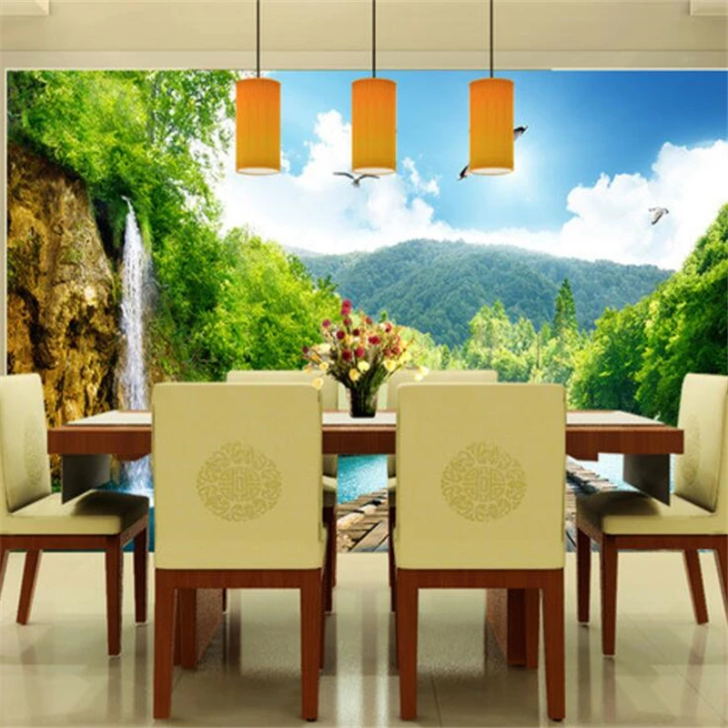 Обои на заказ 3D стерео фрески пейзаж водопад деревянный мост фон настенная