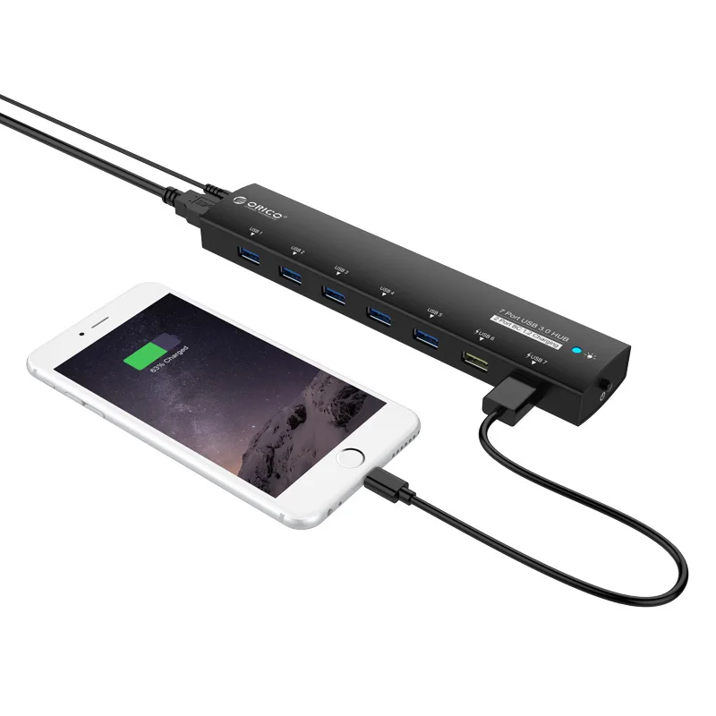 ORICO AS7C2 алюминиевый концентратор USB 3 0 с адаптером питания 7 портов 2 интерфейсом
