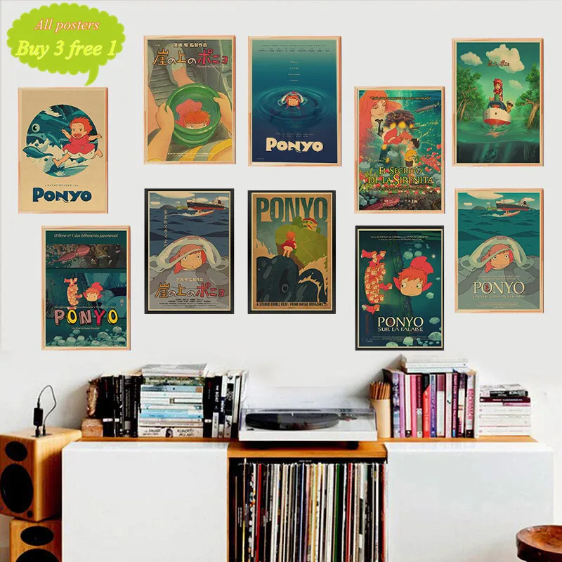Классический постер из крафт бумаги Ponyo on The Cliff Miyazaki Hayao домашний декор наклейка