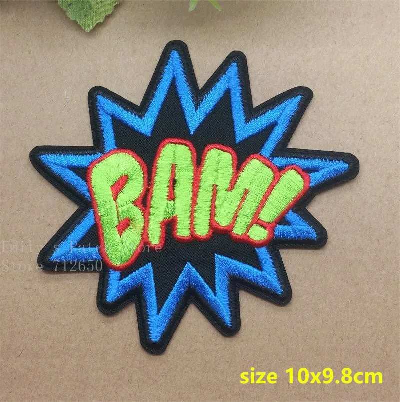 Новое поступление 10 шт. bam pow WOW взрыва вышитые патч железа на аппликация Одежда