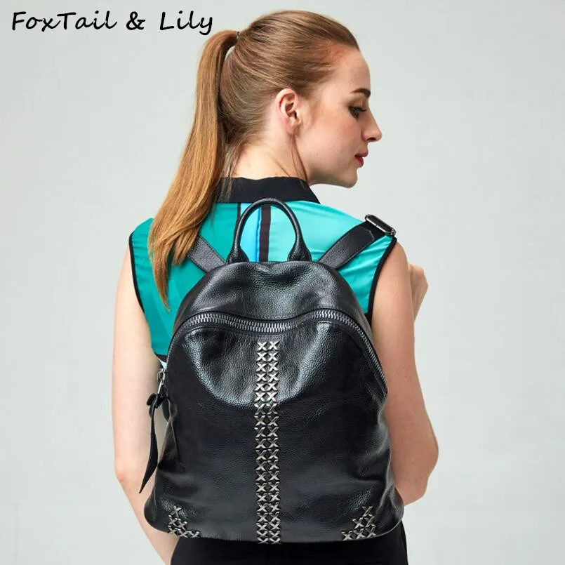 FoxTail& Lily женские рюкзаки из натуральной кожи модный рюкзак с заклепками популярный бренд школьные рюкзаки для девочек Лето Горячая Распродажа