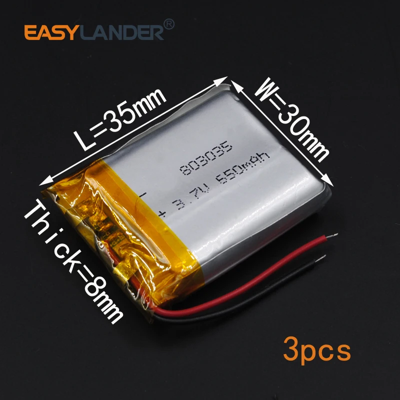 3 шт./лот 7 V 950mAh 803035 литий-полимерный литий-ионный аккумулятор для bluetooth гарнитуры